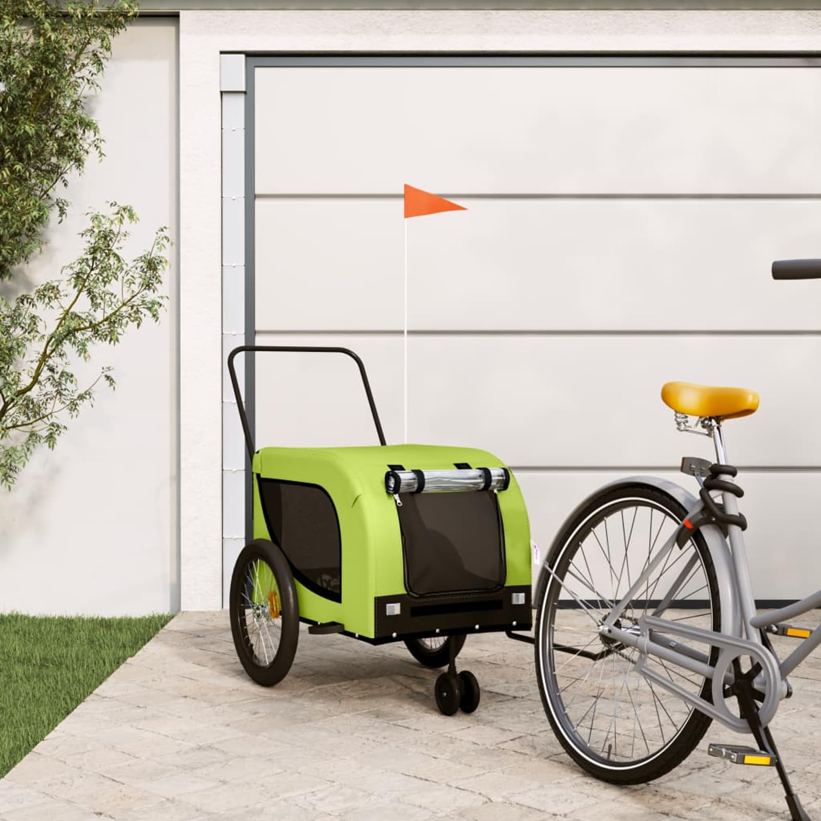 Homgoday Remolque de Bicicleta para Animales Azul y Negro Oxford y Hierro Muebles Decoración De Cámara