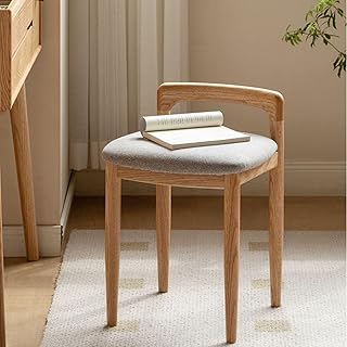 Vanity Stool-Natural Beech Wood Vanity Chair, Wooden Chair for Vanity with Upholstered Cushions for Living Room, Bedroom