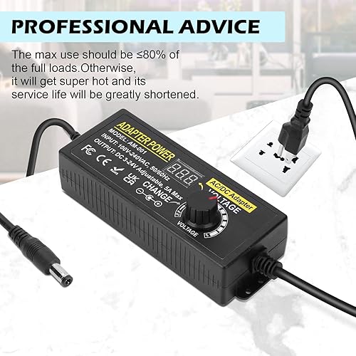 Miniatura 7 de Adaptador de corriente ajustable, Towisituati Universal 3V  24V Fuente de alimentación 5A 120W ACDC Variable AC 100V-240V Adaptador de fuente de