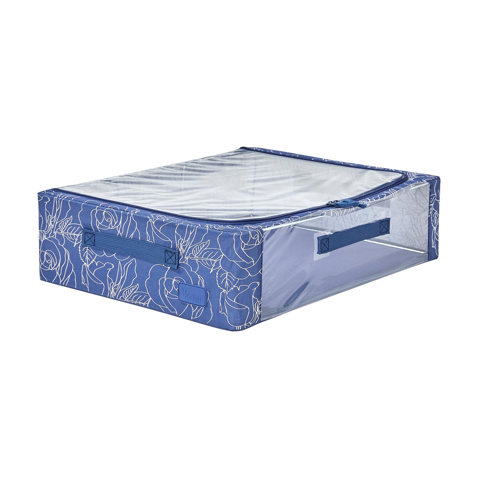 Periea Navy Metallic Floral Esme Folding Collapsible Stackable Fabric Underbed Home Storage Boxes With Steel Frames (Navy Metallic Floral)