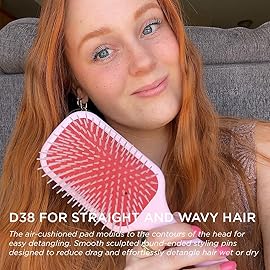 Denman D38 Paddle Hairbrush Pink crush -Air cushioned pad for Detangling, Blow drying, Smoothing, Styling brush - Hair brush For All Hair types - Women and Men