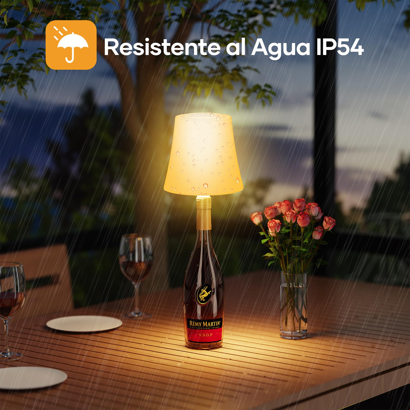 Lámpara de Mesa Inalámbrica, Lámpara de Botella Recargable, Lámpara de Noche Brillo Ajustable 3 Temperaturas Color+RGB, Botón Táctil IP54 Impermeable para Restaurante,Cafetería(Sin incluir Botellas)
