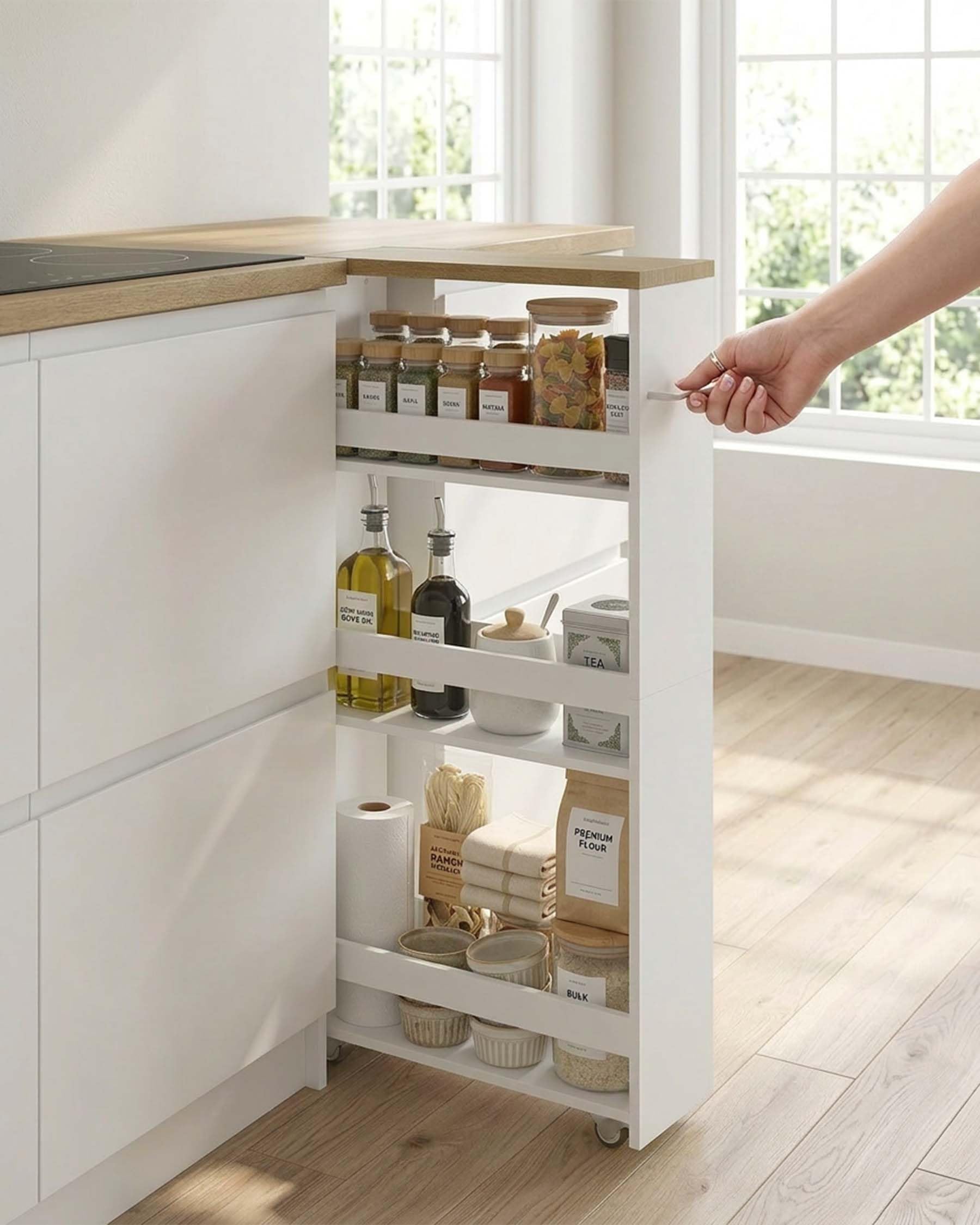 Chariot de Rangement étroit avec roulettes Blanc 40 x 14 x 80 cm pour Salle de Bain et Cuisine étagère Cuisine Salle de Bain Organisateur Meuble de Rangement 3 Niveaux Espace étroit