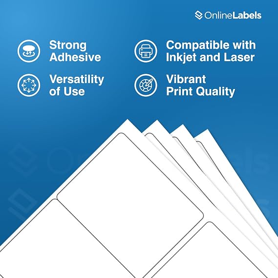 OnlineLabels 4 x 3.33 Labels - White Matte - Inkjet/Laser - 10 Sheets | Permanent Adhesive, Blank Rectangle Labels, Inkjet and Laser Compatible, Ideal for Shipping, Wine Bottles, Pallets