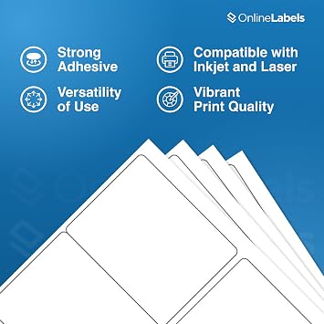OnlineLabels 4 x 3.33 Labels - White Matte - Inkjet/Laser - 10 Sheets | Permanent Adhesive, Blank Rectangle Labels, Inkjet and Laser Compatible, Ideal for Shipping, Wine Bottles, Pallets