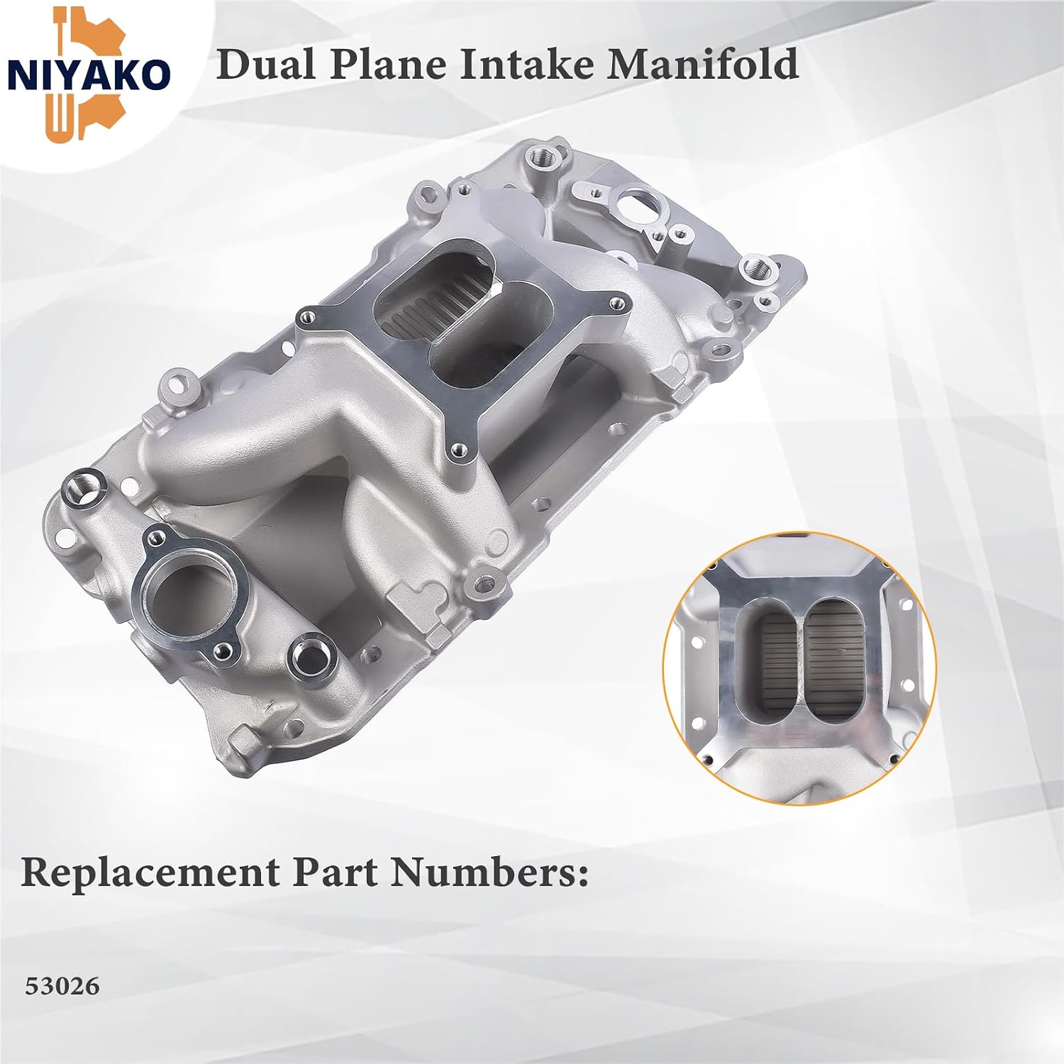 53026 Air Gap Intake Manifold Aluminum Dual Plane Fit 1965-2000 Chevy Big Block BBC 396 402 427 454 6.5L 6.6L 7.0L 7.4L V8 Engine
