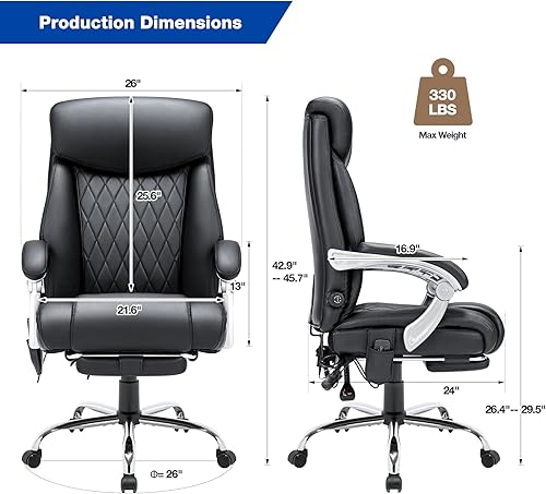 Miniatura 2 de HOMREST Silla de oficina ejecutiva, silla de escritorio de computadora con respaldo alto con masaje y calefacción, silla de trabajo de cuero