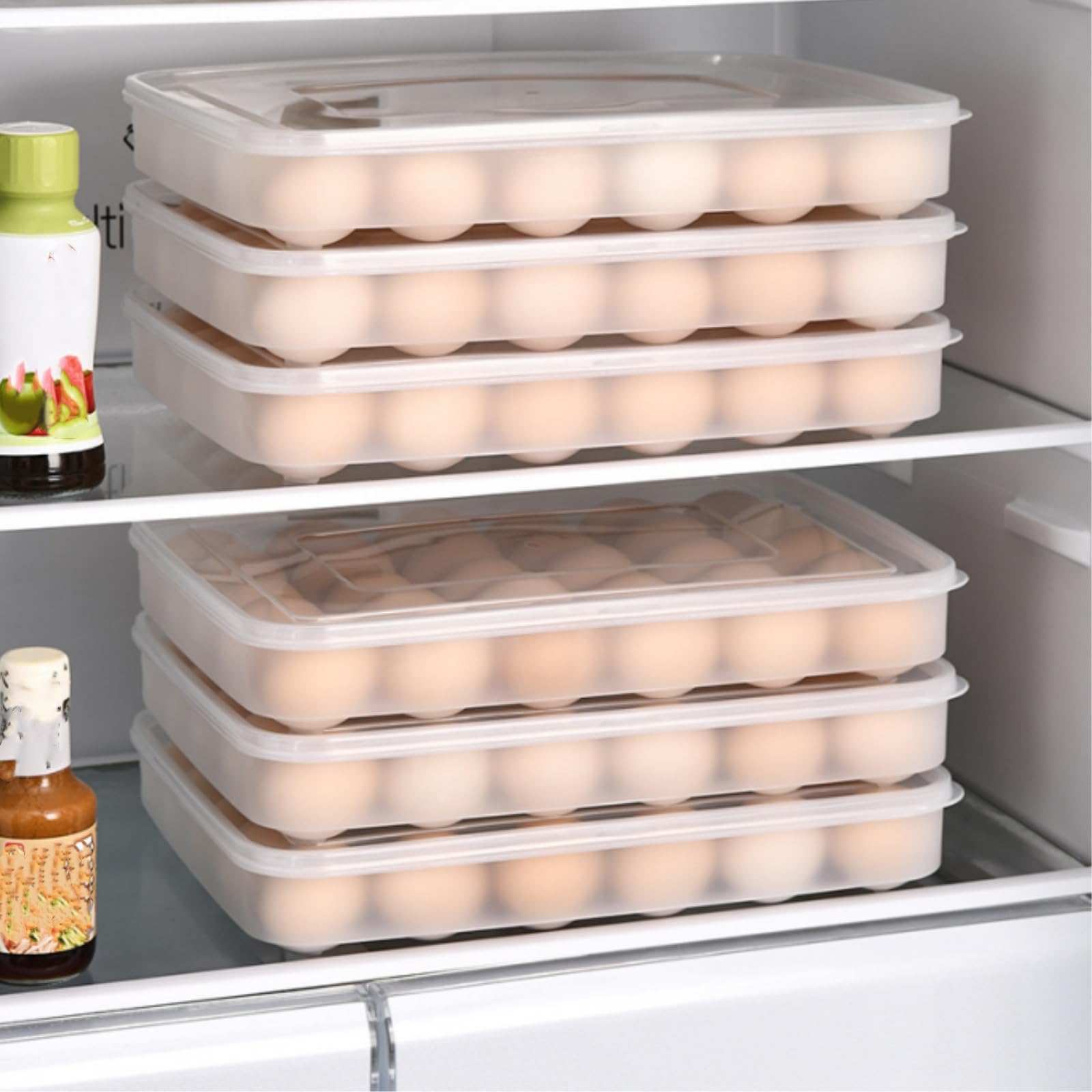 Paquete de 3 recipientes para huevos con tapa, bandeja portadora de huevos Deviled de plástico con 90 ranuras, soporte apilable para huevos de almacenamiento para refrigerador, bandeja de 7