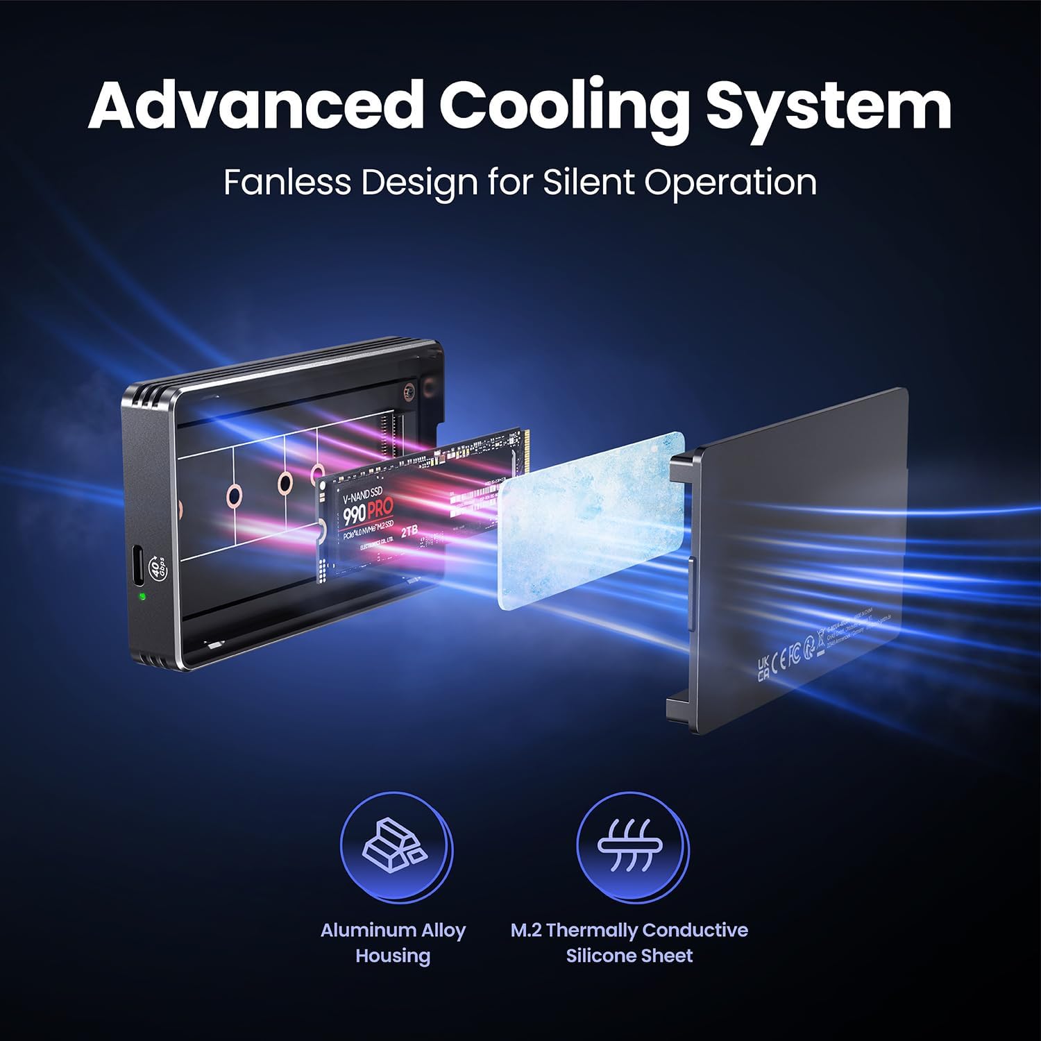 GRAUGEAR 40Gbps M2 SSD Enclosure, USB4 NVME 40Gbps Enclosure Compatible Thunderbolt 4 up to 3800MB/s, for M.2 2230/2242/2260/2280, Tool-Free, Fanless