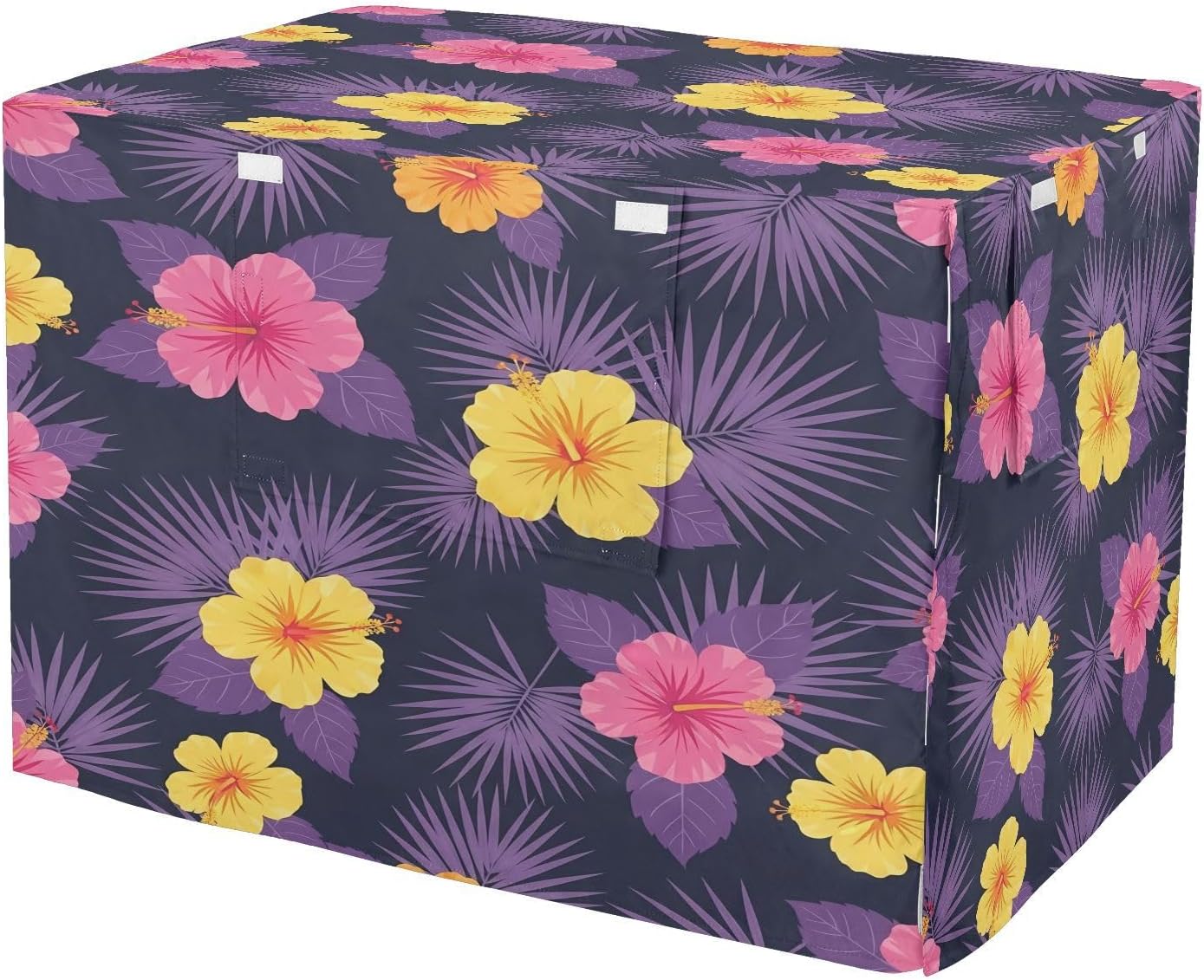 Tropical Hibiscus Flowers Dog Crate Cover 600D Oxford Pet Kennel Cover with Mesh Window for Dog Cages, Windproof Waterproof Machine Washable, 42"x28"x30"