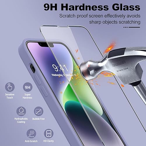 Miniatura 639 de BossKiss Funda compatible con iPhone 14 Pro, silicona mejorada [protección de cámara] [2 protectores de pantalla 9H], forro interior de microfibra