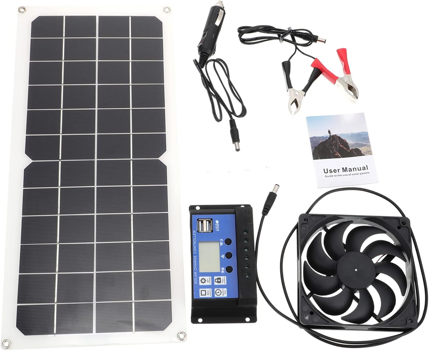 1set Solar Panel Powered Cooling Fan Kit for Greenhouses and Rvs Ventilation Solar Energy No Battery Needed