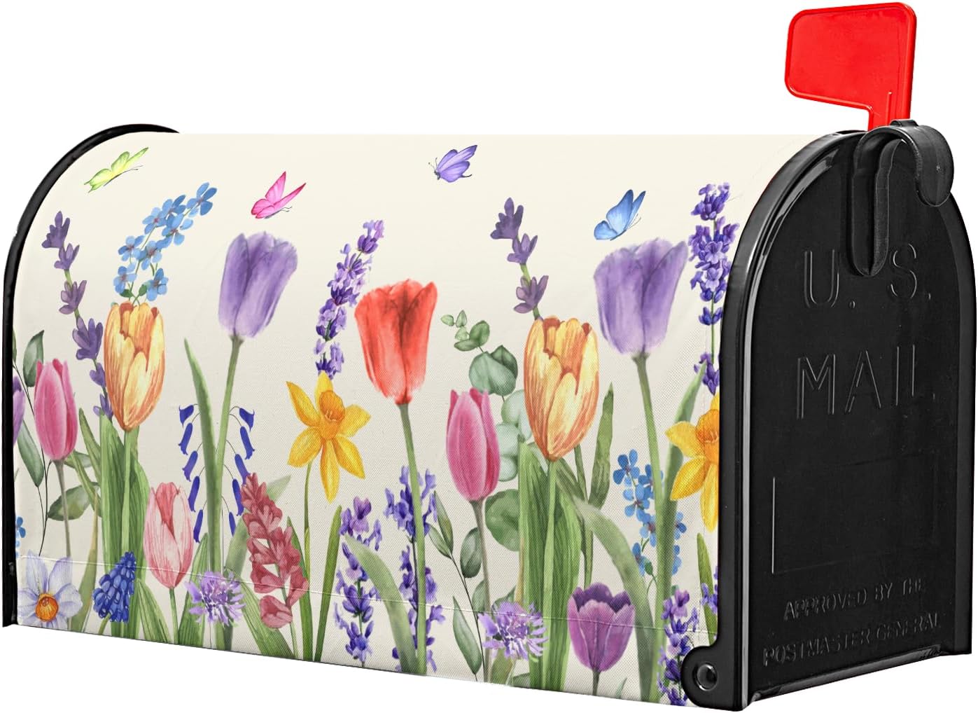Spring Colorful Flowers Mailbox Covers Magnetic Standard Size 25.5" X 21",Watercolor Butterfly and Flowers Summer Mailbox Wraps Post Letter Box Cover for Holiday Garden Yard Decor