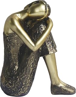 Pigort Rustic Gold Thinker Statue - Abstract Woman Figurine Sculpture, Collectible Art for Home Office Bookshelf Desktop Decor 4.6x3.7x2.6in