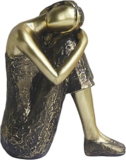Pigort Rustic Gold Thinker Statue Abstract Sculpture - Collectible Woman Figurine Art Home Office Bookshelf Decorative Objects Desktop Decor for Women, 4.6 x 3.7 x 2.6 inches