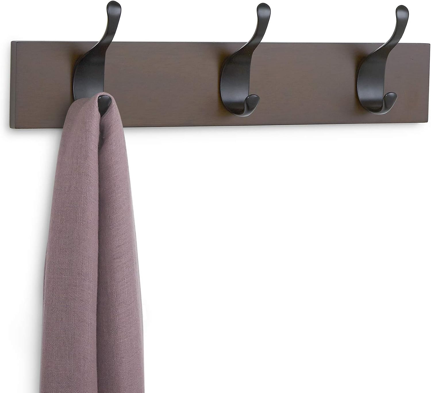 Amazon Basics Wall Mounted Modern Coat Rack, 3 Hooks, Set of 2, Espresso