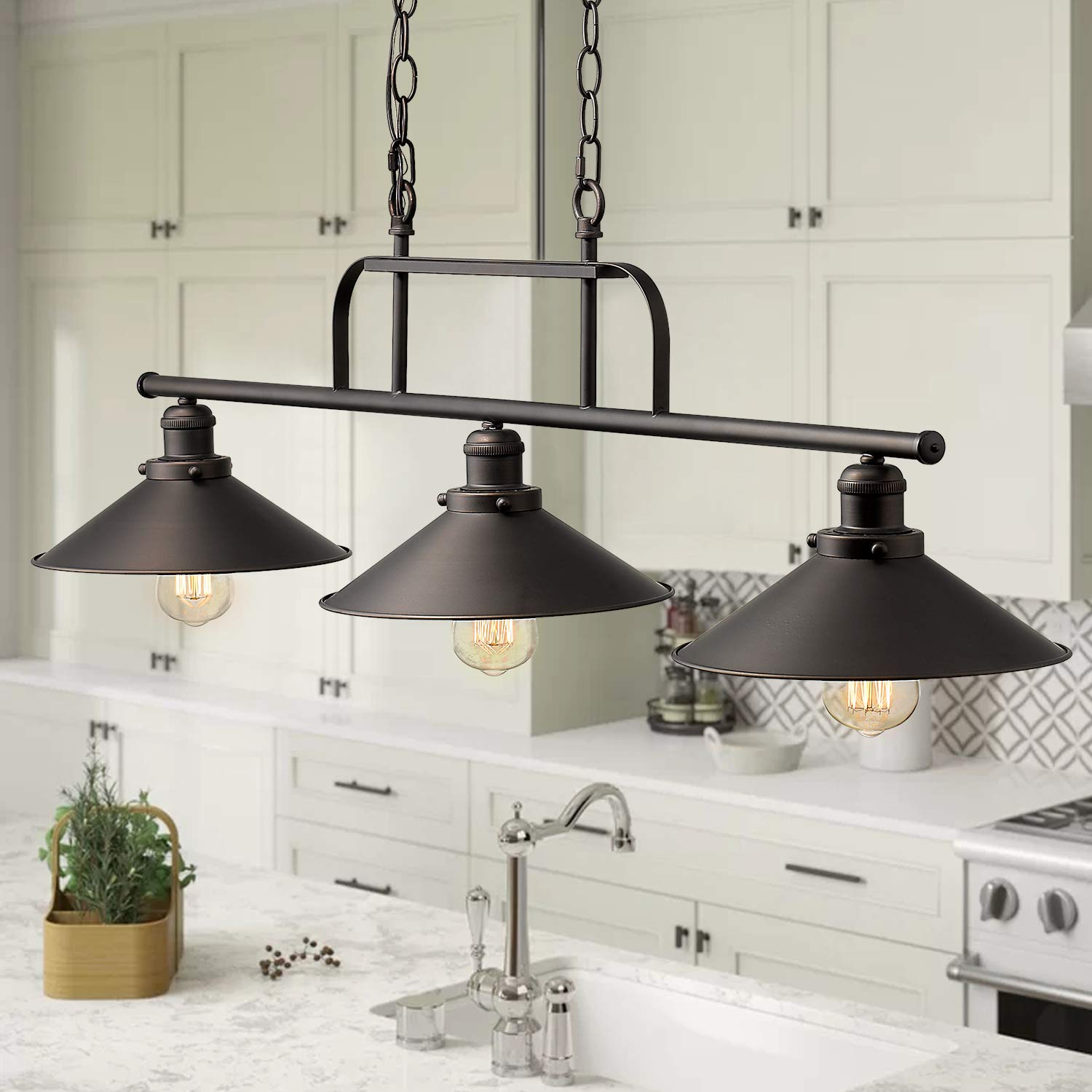 zeyu Industrial 3-Light Pendant Lighting, Vintage Kitchen Island