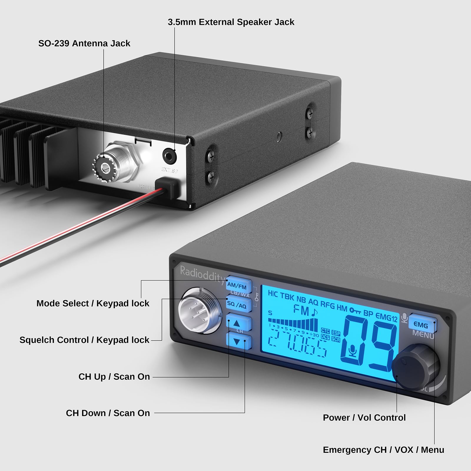 Amazon.com: Radioddity CB-500 CB Radio, AM/FM, Noise Reduction 7