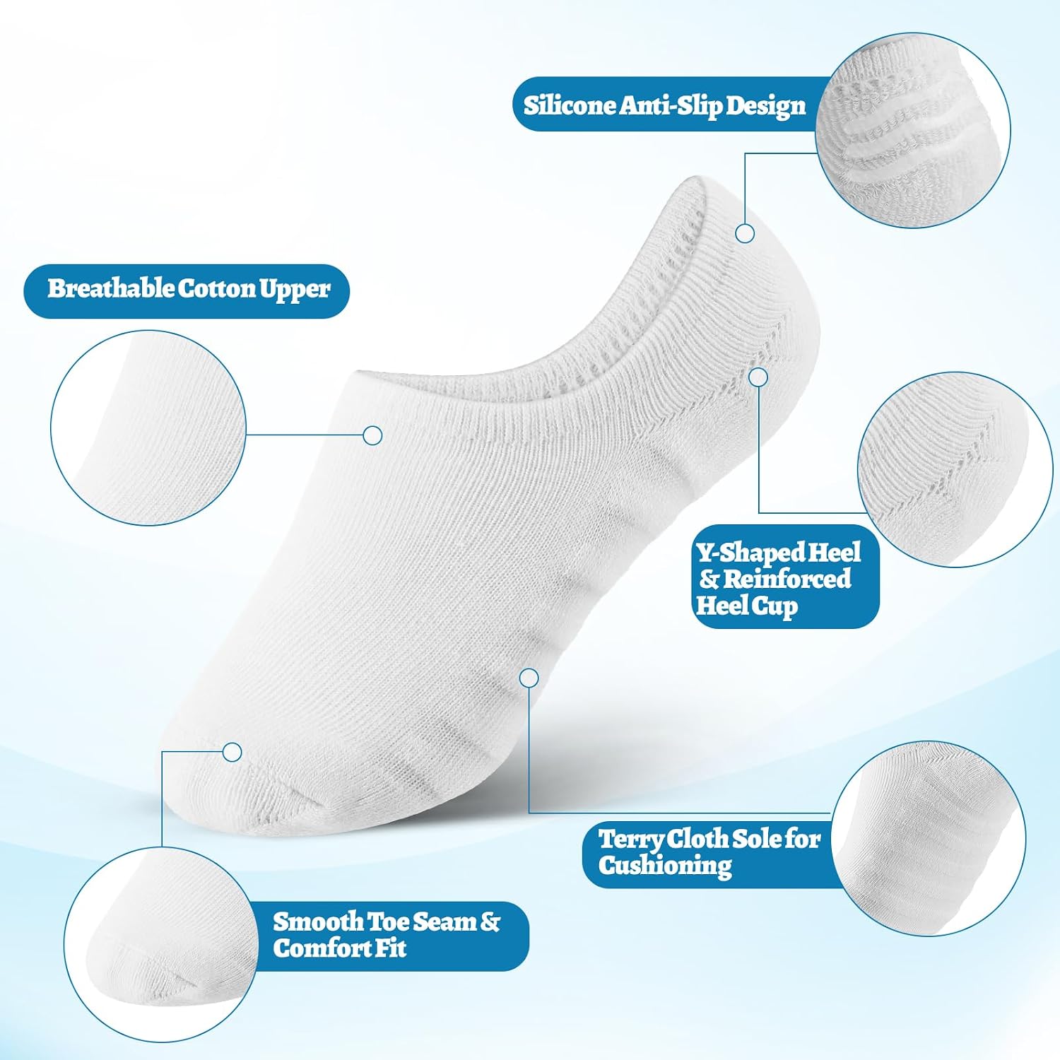 Hercicy 4 Pairs Diabetic No Show Liner Socks Padded Cushioned Plus Size Non-Binding Ankle Socks for Diabetics Non-Slip Silicone Heel Grip Terry Bottom Neuropathy Swollen Feet(Daily Colors,Men 9-13)