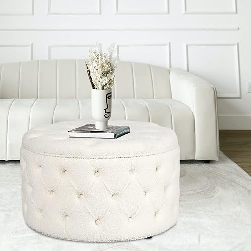 Miniatura 50 de Homebeez Otomana redonda de terciopelo para almacenamiento, reposapiés con botones copetudos, mesa de café (rosa) Rosa,Azul,Verde,Gris,Gris