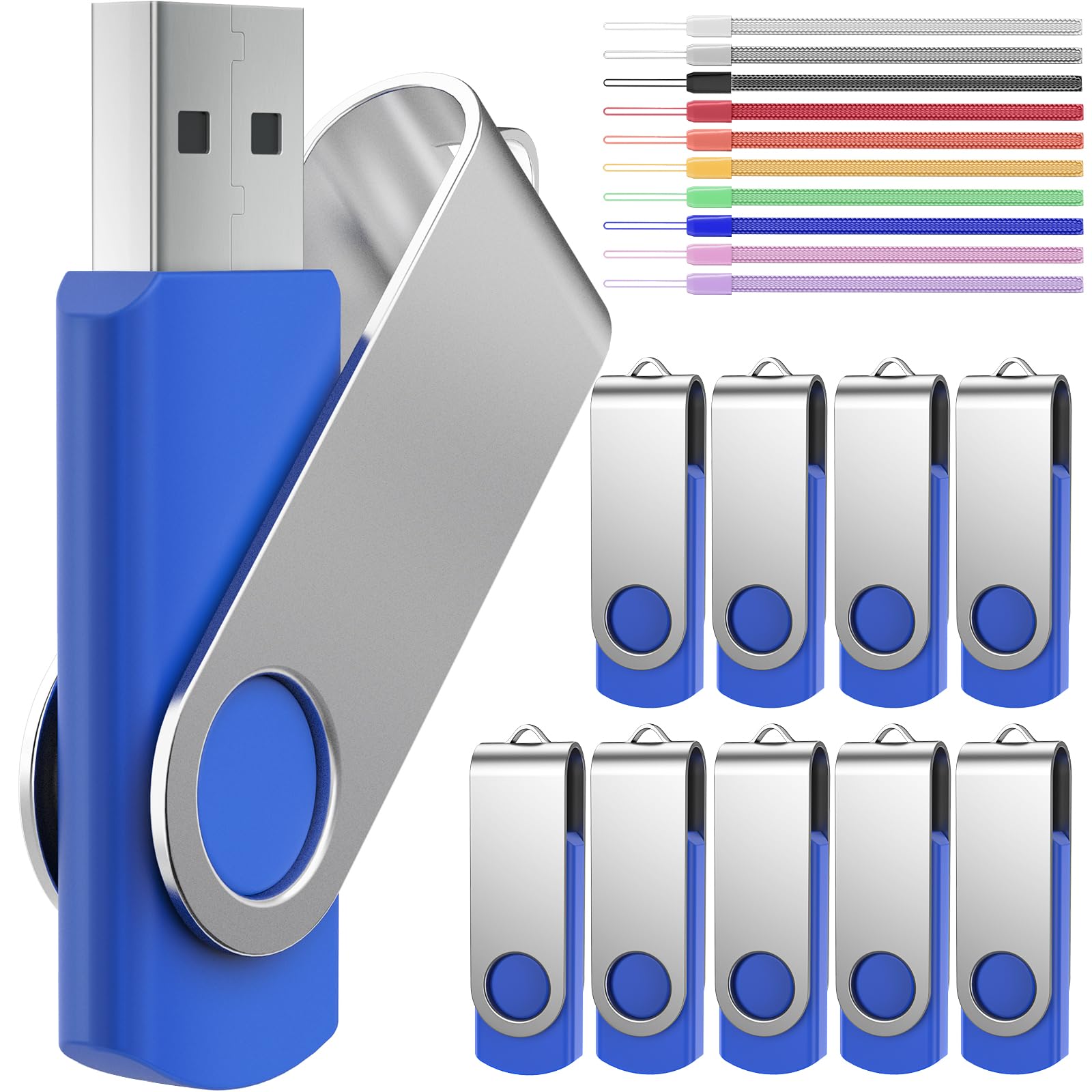 Pen Drive 128MB 10 Pezzi Economica Set Chiavette USB - Portatile Bassa Capacità Penna USB 2.0 128 MB Chiavetta PenDrive - FEBNISCTE Blu Pennetta USB Portatile Regalo Chiave con Confezione da 10 Cordini