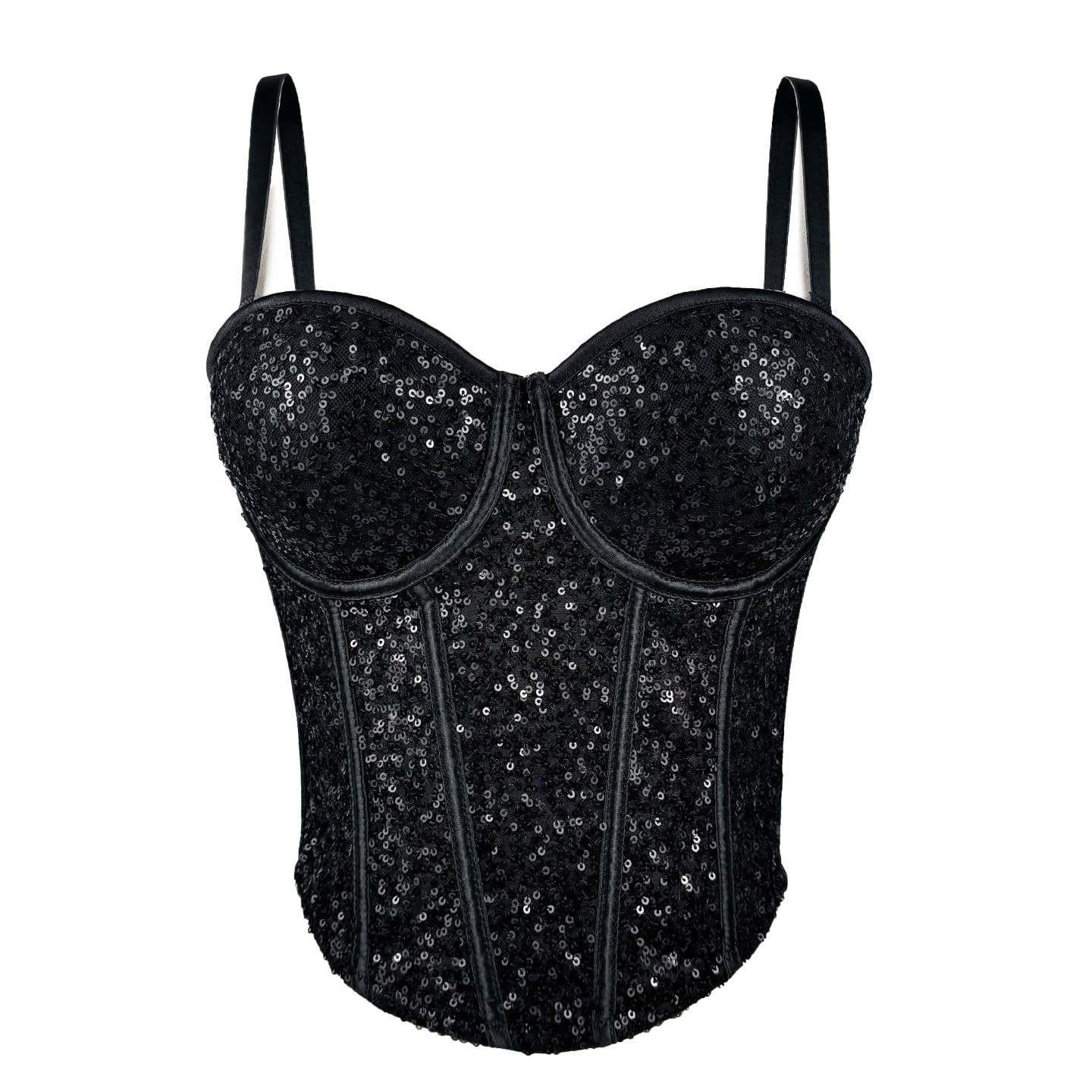 LIUYUYOUGO Sequin Corset Top Women Shiny Glitter Bustier Corset Wedding Party Crop Top Bra Vest Sexy Spaghetti Strap Push Up Corset Top Sparkly Boned Corset Camisole Bodyshaper Black Xs