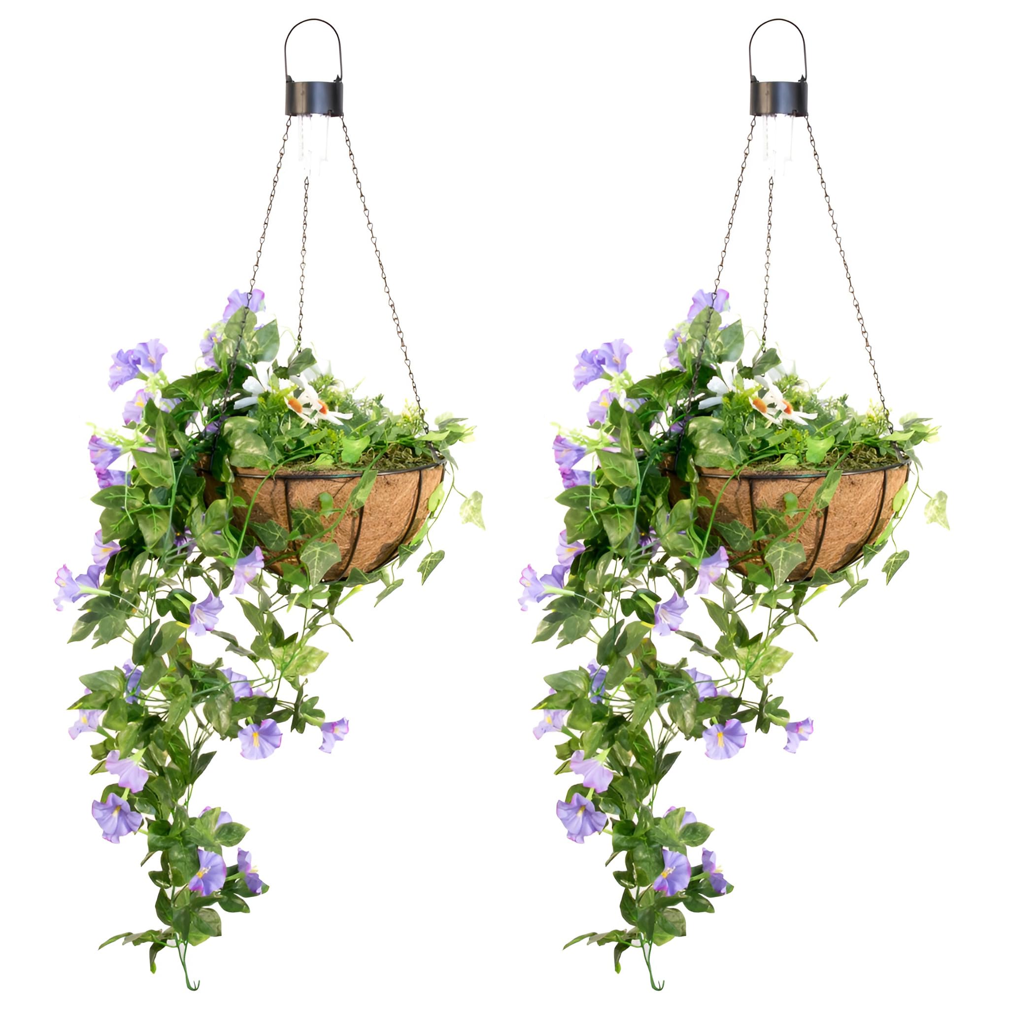 Primrose Purple Duranta Artificial Hanging Baskets With Solar Light - 4 Colours (, Pair)