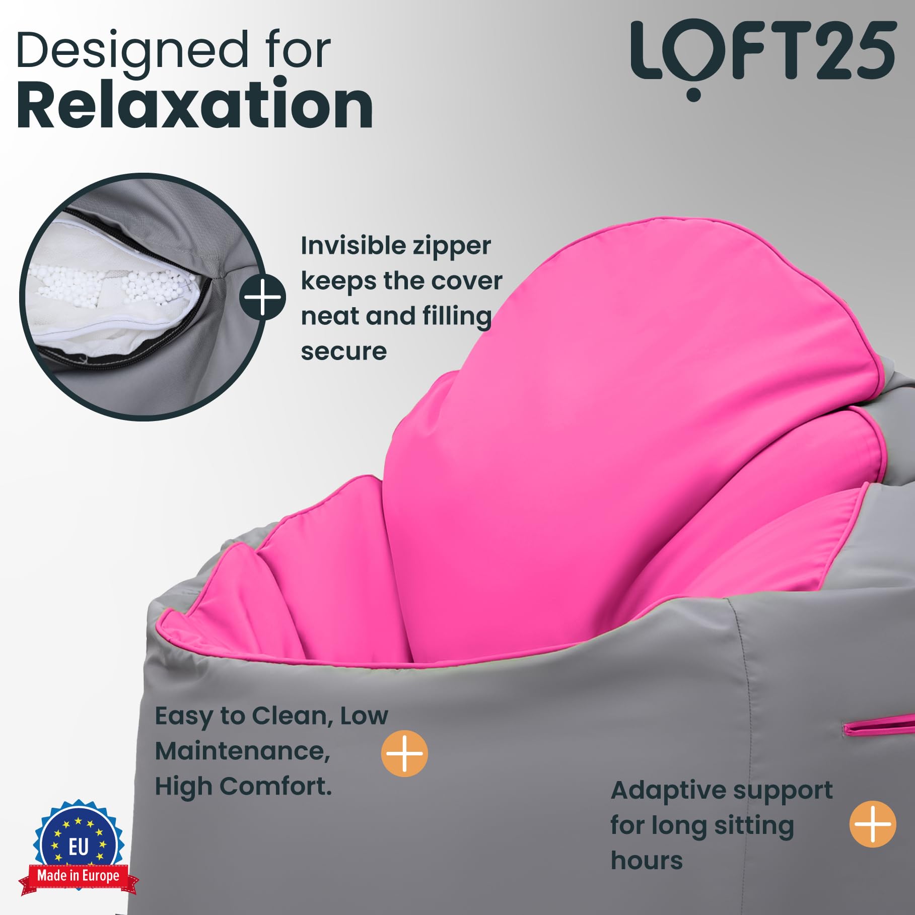 Loft 25 Pouf de jardin pour adulte | Jouet confortable intérieur/extérieur, salon | Dossier haut, résistant à l'eau, doux au toucher | Design ergonomique léger