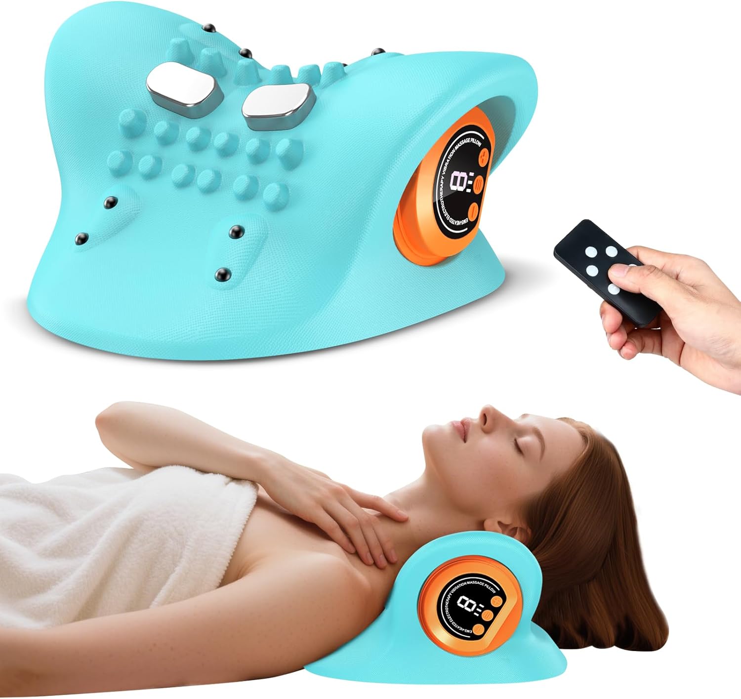 Shiatsu Neck Massager Pillow – 3-in-1 Heat/Vibration/Wave Modes with Remote, USB-C Rechargeable, Portable for Car/Office/Home