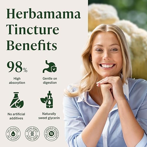 Miniatura 4 de HERBAMAMA Lions Mane Tincture - Extracto líquido de suplemento de hongos de melena de león para función cognitiva, memoria, enfoque y claridad,