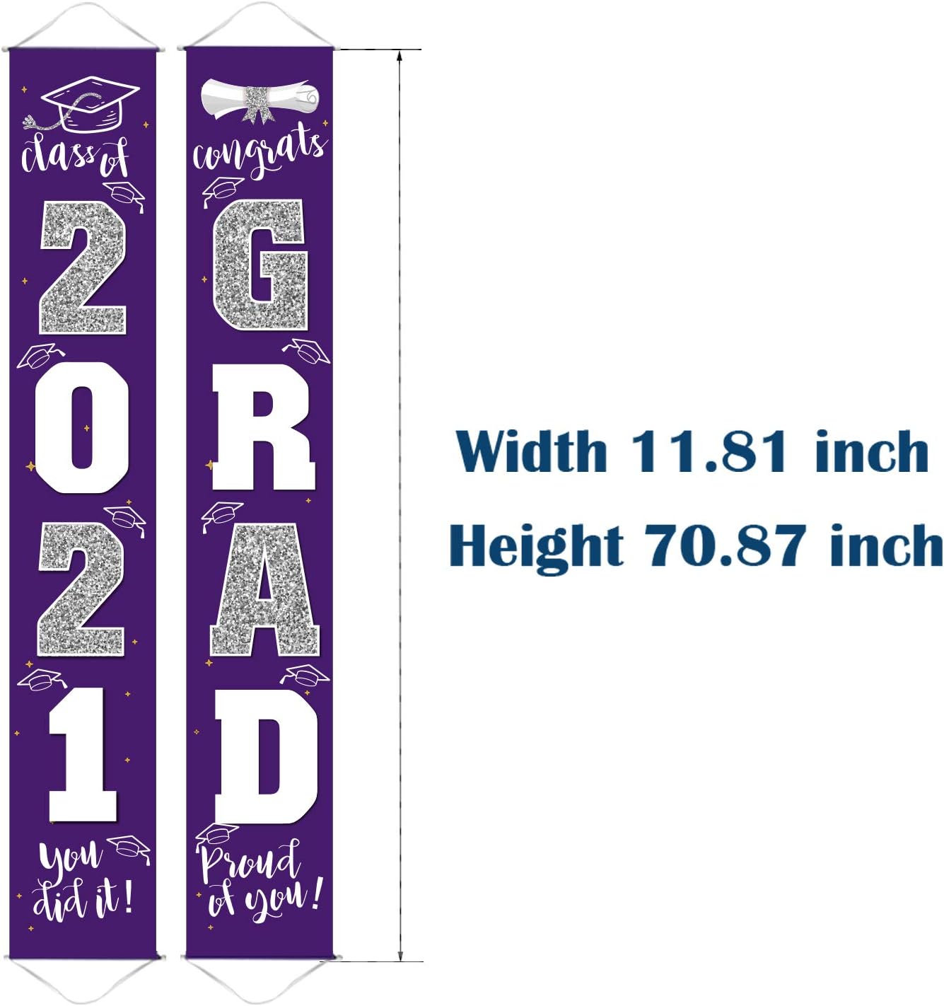ATFUNSHOP Graduation Decorations 2021 Banner Porch Sign Purple Silver for Class of 2021 Graduates Party Supplies - Image 4