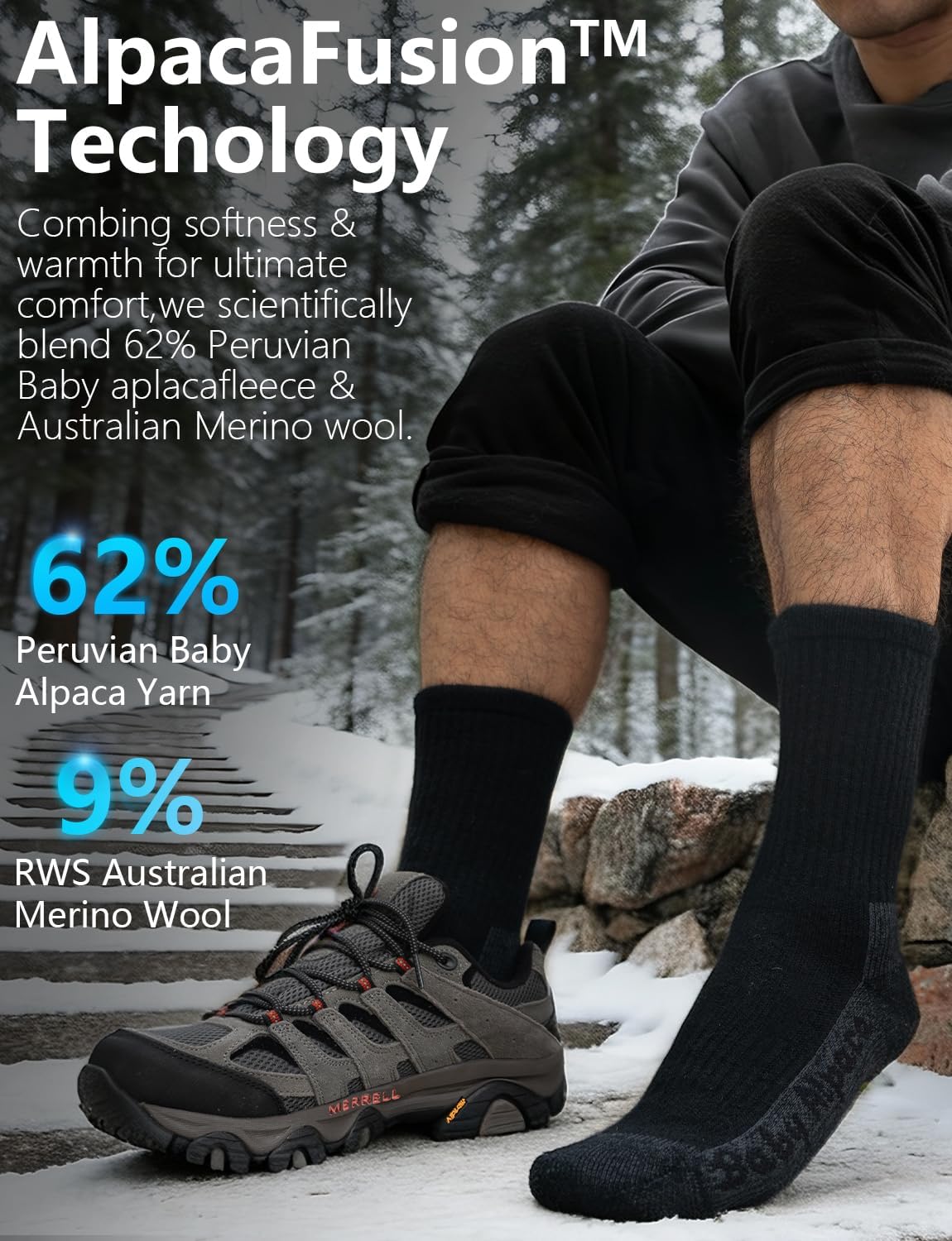 Alpaca Wool Warm Hiking Socks Heavyweight, Winter Athletic Crew Work Boot Thick Thermal Fleece Moisture Wicking - Image 3