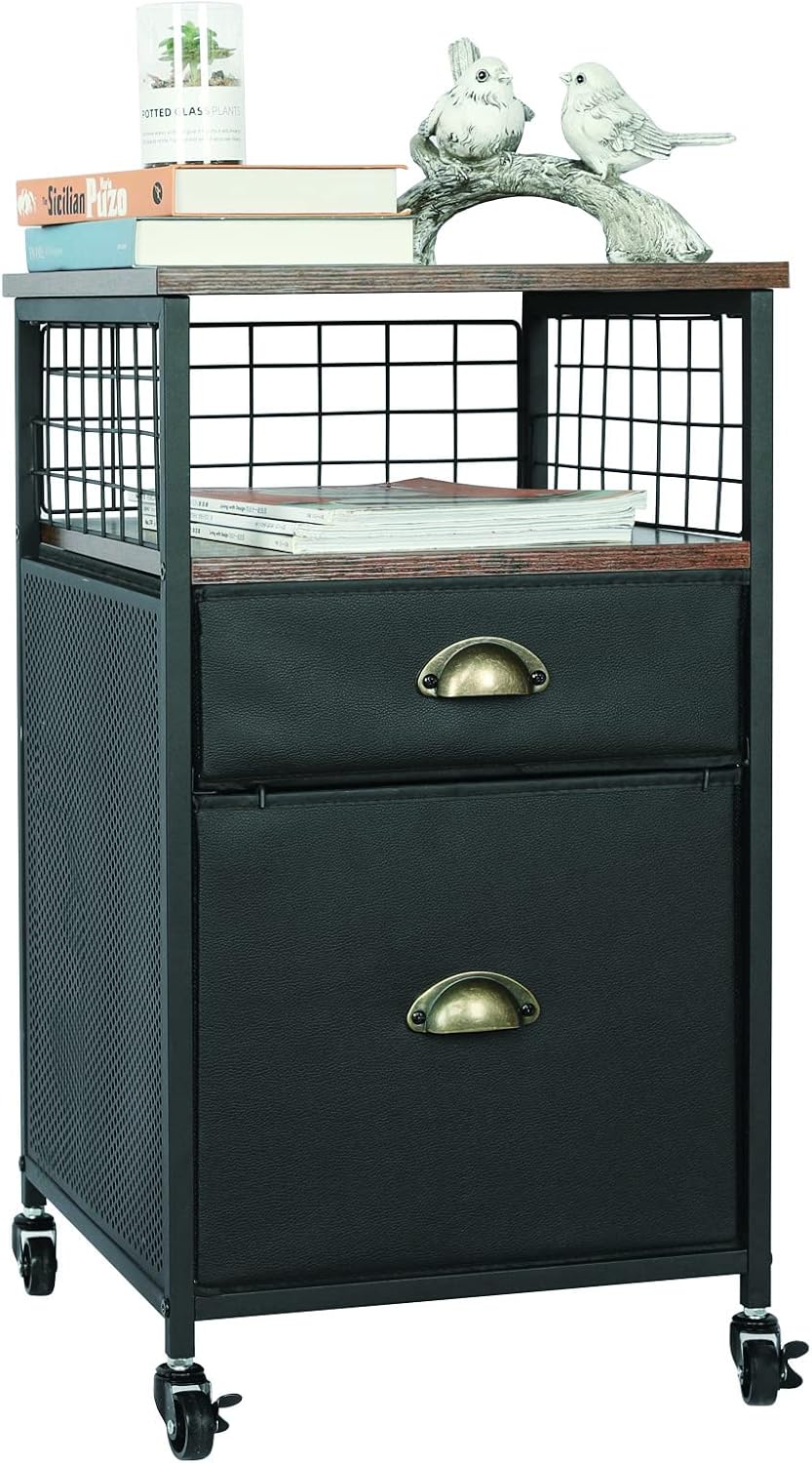 JKsmart Mobile File Cabinet, Office File Cabinet with Locking Wheels, Rolling File Cabinet with Open Shelf and 2 Drawers,Great for Legal/Letter/A4 File Storage (Black)