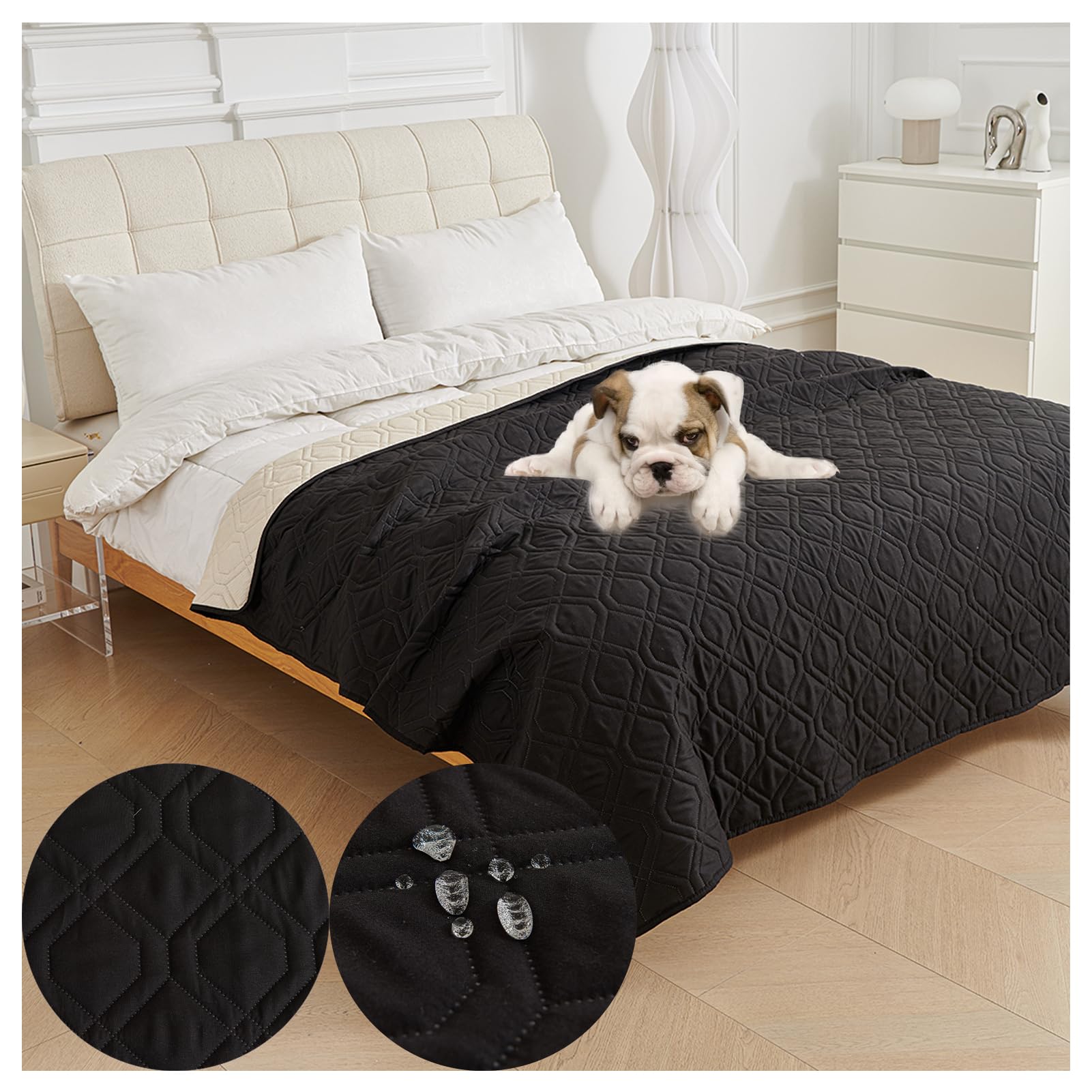 OREZAUQS Waterproof Bed Sheet Cover Pet Hair Resistant Bed Sheet Cover for Dog and Cats Washable Reversible Scratch Proof Furniture Protector Dog Bed Cover Pet Blanket (Black,130 * 210cm)