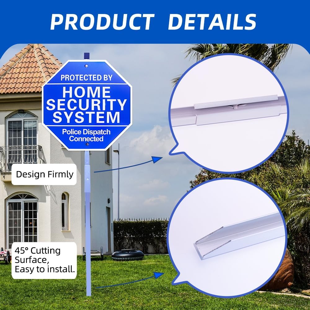 2PCS-Home Security Signs for Yard,Protected By Home Security System Signs for Yard - 10"x 28"Police Dispatch Connected Warning Sign with Ground Stake - 100% Aluminum Composite-UVProtected