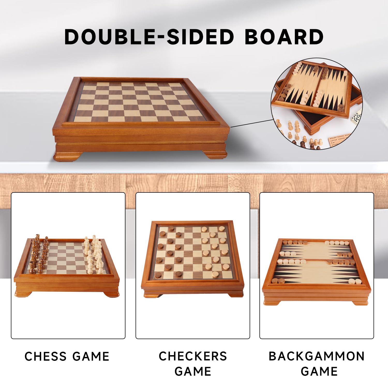 32 Chess Figures & 2 Dice Wooden Toy Board Game Accessories Throwing - View #5