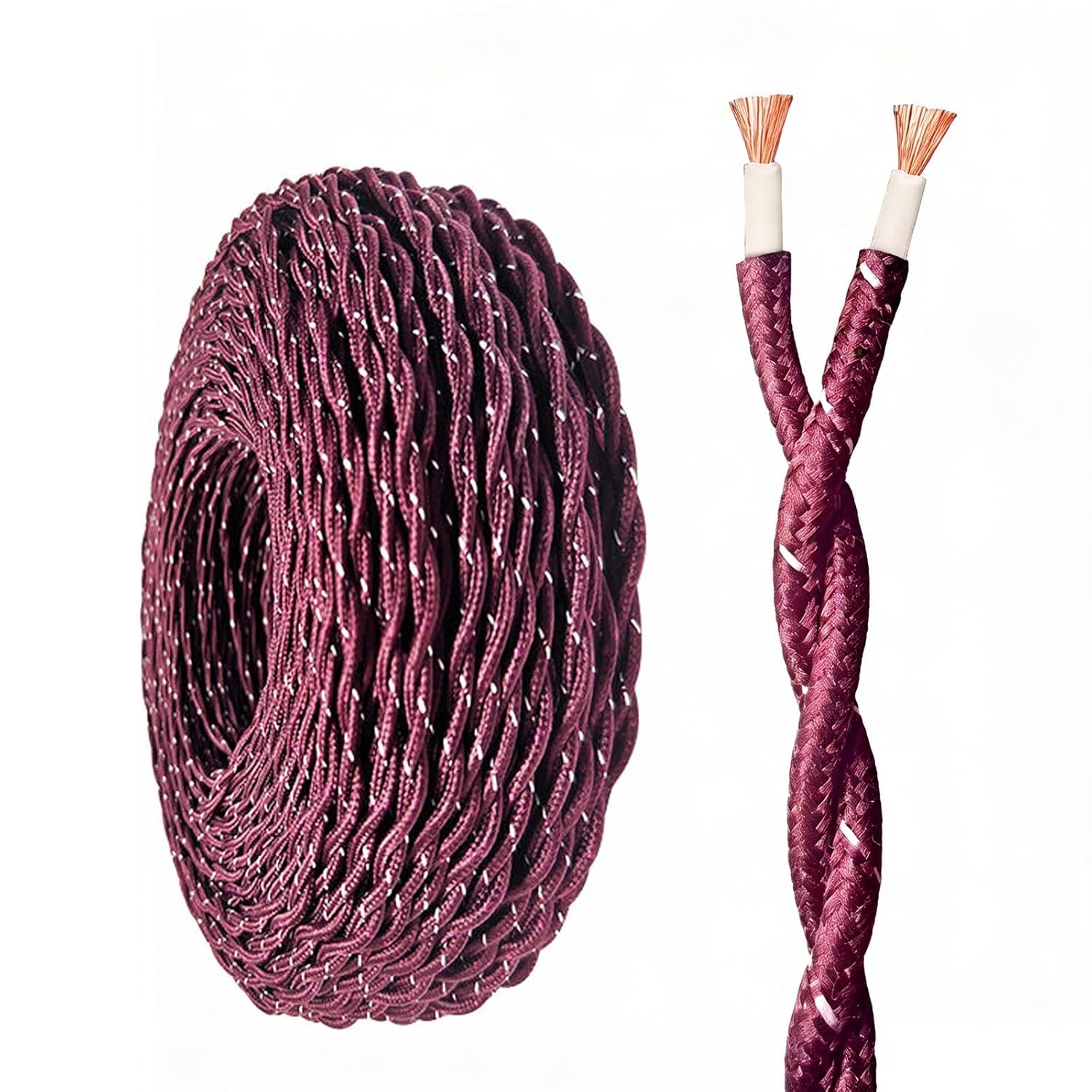 RXS Cloth Wire, 22/20/18/17/16/13 AWG Cotton Yarn Braided Retro 2-Core Twisted Pair Power Cable, Pure Copper PVC Insulated 600V for Lighting, Fire Monitoring, Broadcast Audio(160FT,13AWG(2.5mm²))