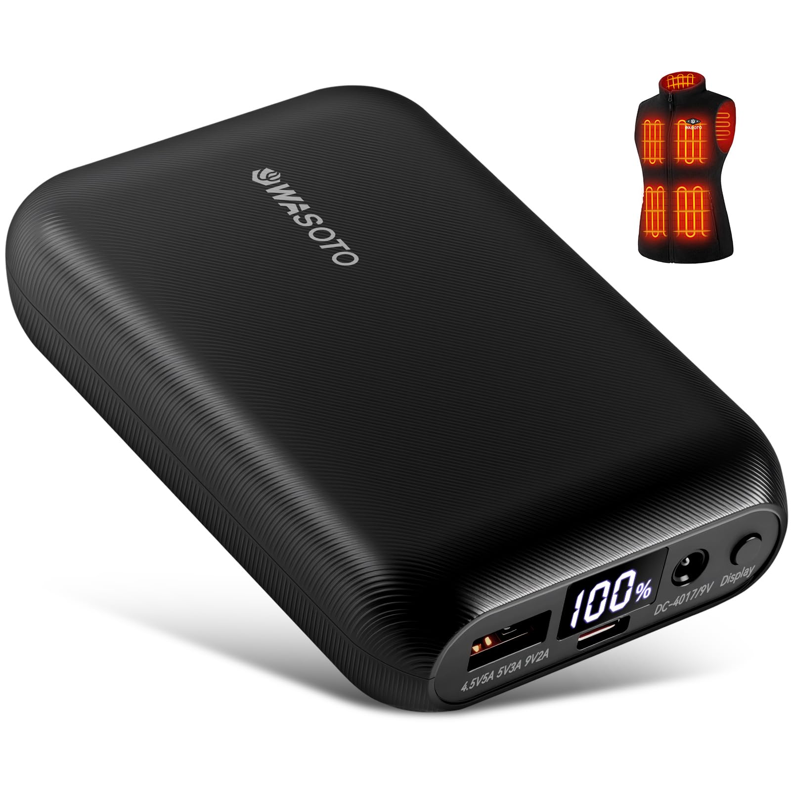 Paquete de baterías para chaquetas con calefacción, chaleco de forro polar, 16000 mAh, con pantallas LED, ligero, compacto, batería recargable