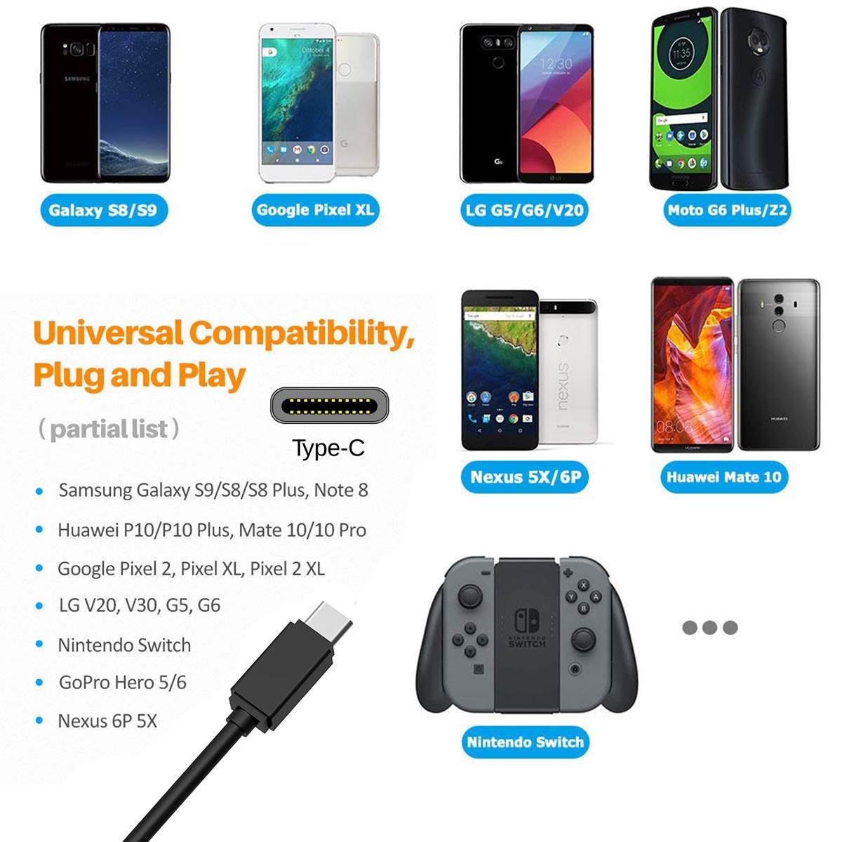 AMI to USB Type-C Charge Cable Adapter for Audi VW, USB-C Charger Cord Compatible for Samsung Galaxy S9 Note 9 8 S8 Plus,LG V30 V20 G6 G5,Google Pixel (Only for Charging) image 4