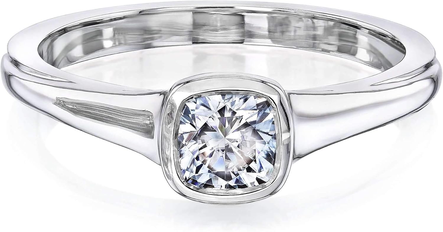 Kobelli 0.5ct Cushion Moissanite Solitaire Bezel Ring (HI/VS)