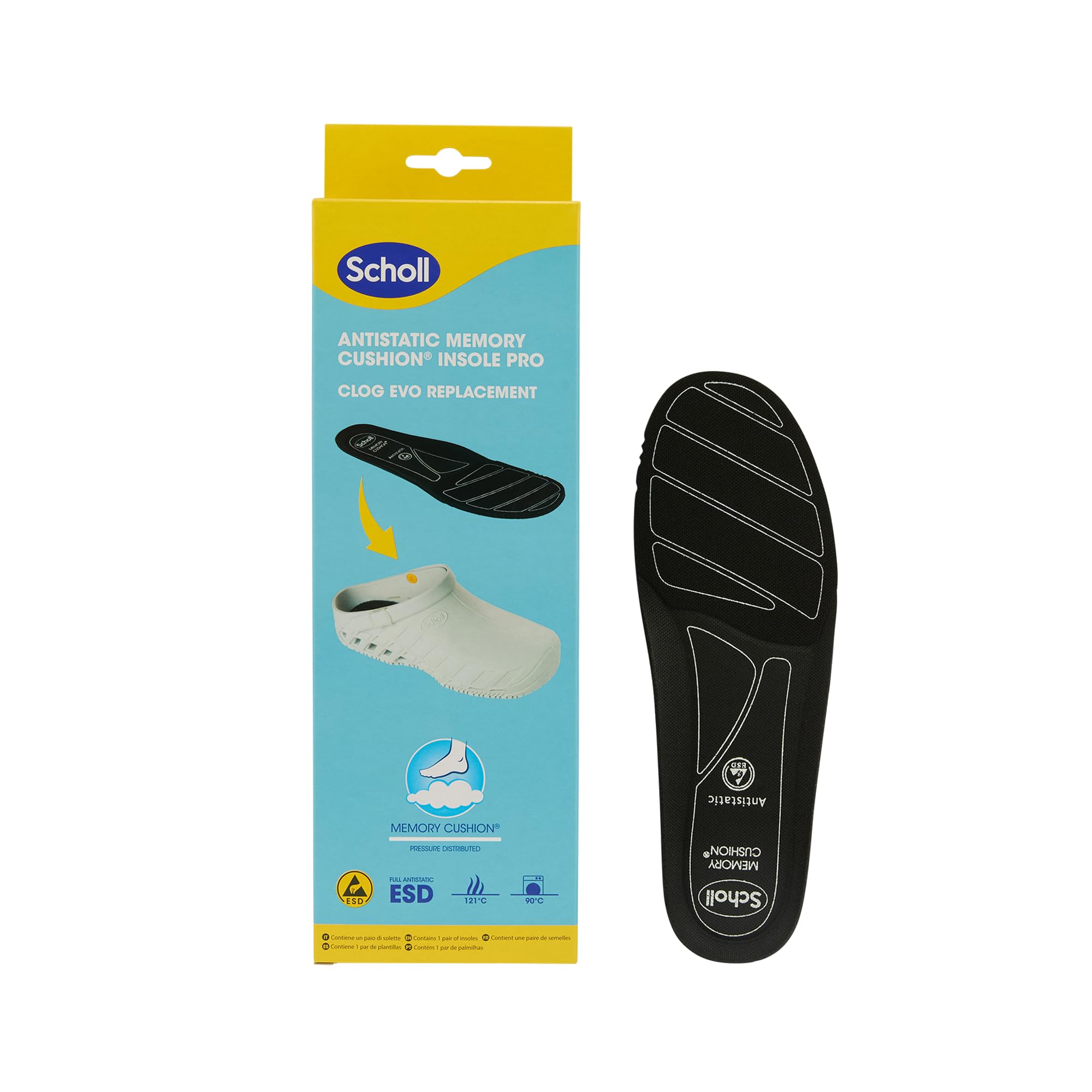 Scholl Clog Evo Naranja + Plantillas PRO Antiestáticas Scholl con Memory Cushion para Clog Evo – Naranja/Negro