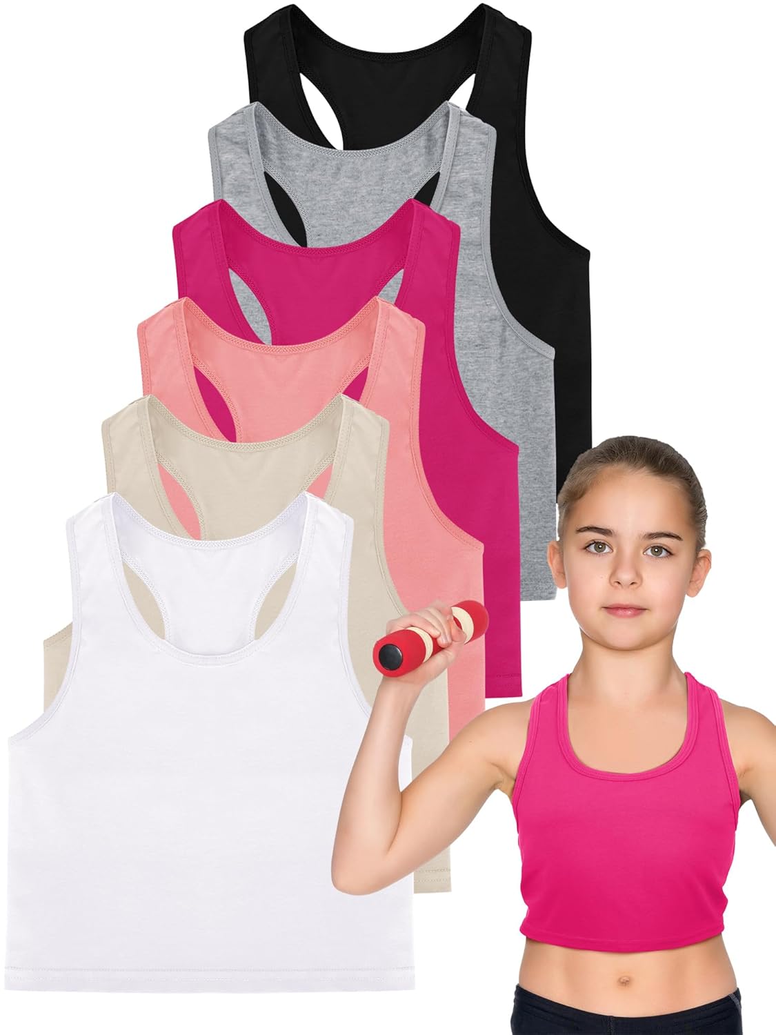 6 Pieces Girls Dance Tank Top Racerback Crop Tank Top Sleeveless Dance Top for Ballet Gymnastics Dancewear