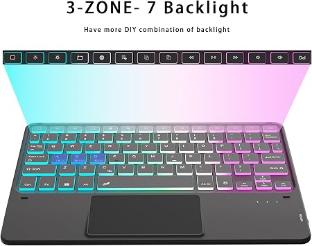 Case Keyboard for Samsung Galaxy Tab A9 Plus / A9+ 11 inch 2023-7 Color Rainbow Touchpad Detachable Magnetic Keyboard Case, Slim Case with S Pen Holder for Galaxy Tab A9+ 5G, Black