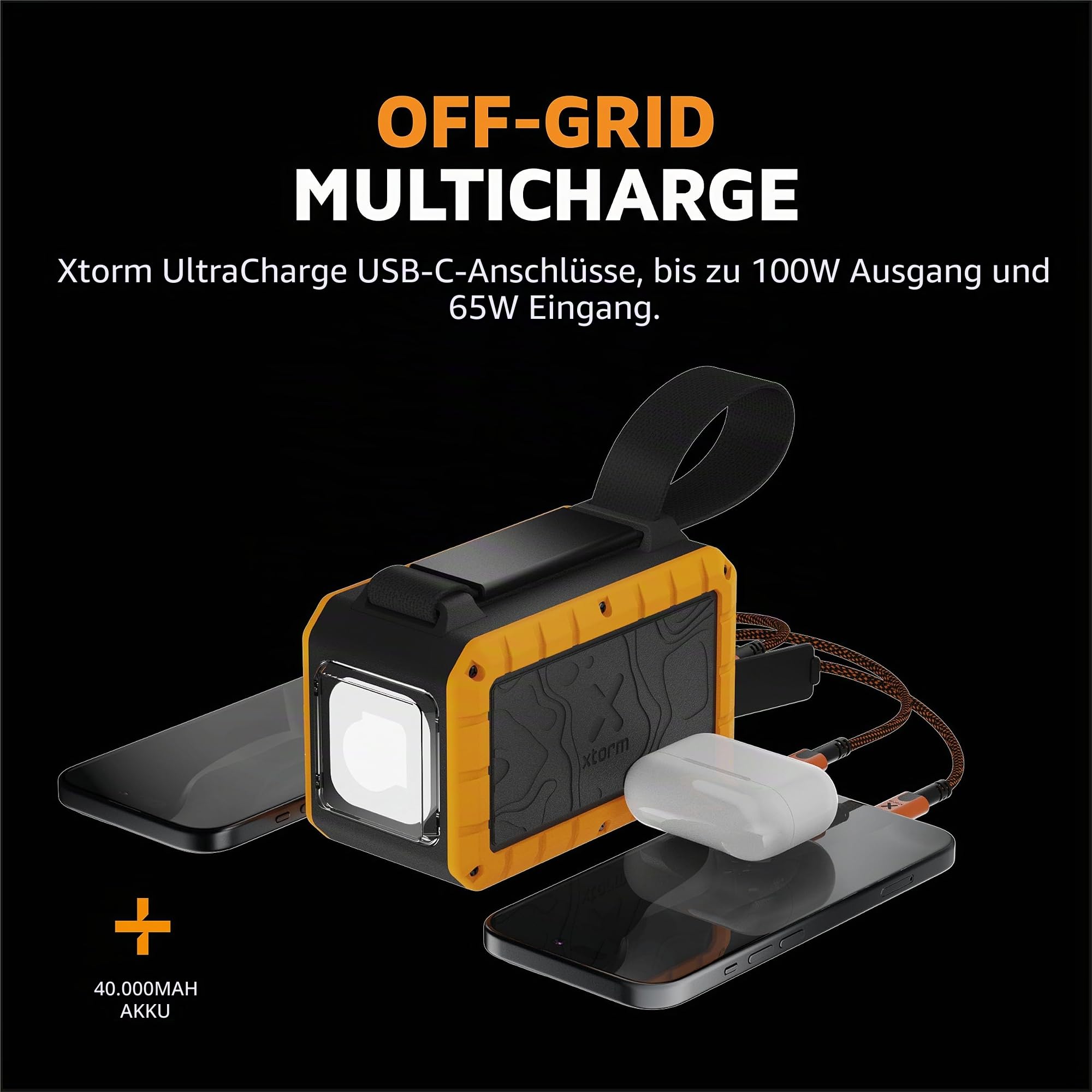 Xtorm 100W Rugged Flashlight Powerbank 40.000 - Torch Black, Orange Neu