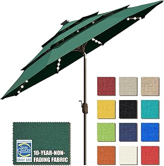 EliteShade USA 10-Year-Non-Fading Solar 9ft 3 Tiers Market Umbrella with 80 LED Lights Patio Umbrellas Outdoor Table with Ventilation,Forest Green
