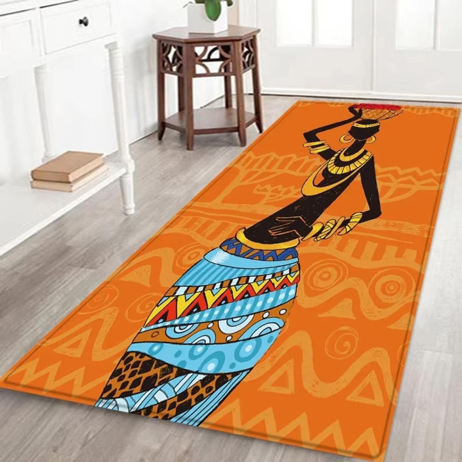Tapis de chambre lavable et antidérapant au motif de femmes africaines