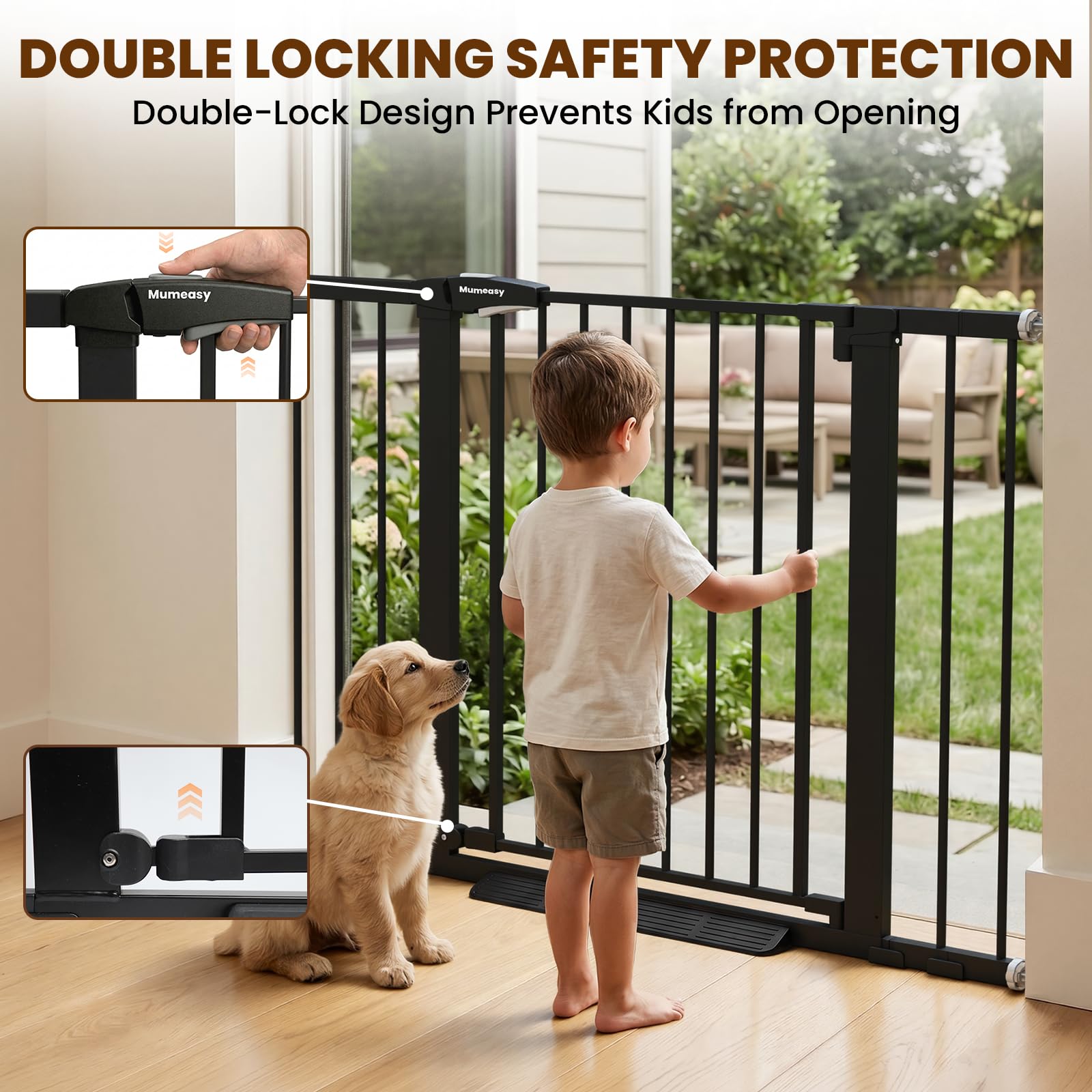 Mumeasy Puerta Valla de Seguridad para Bebés, Puerta Extra Ancha para Perros de 29.5 ''-46'' para Escaleras y Puertas