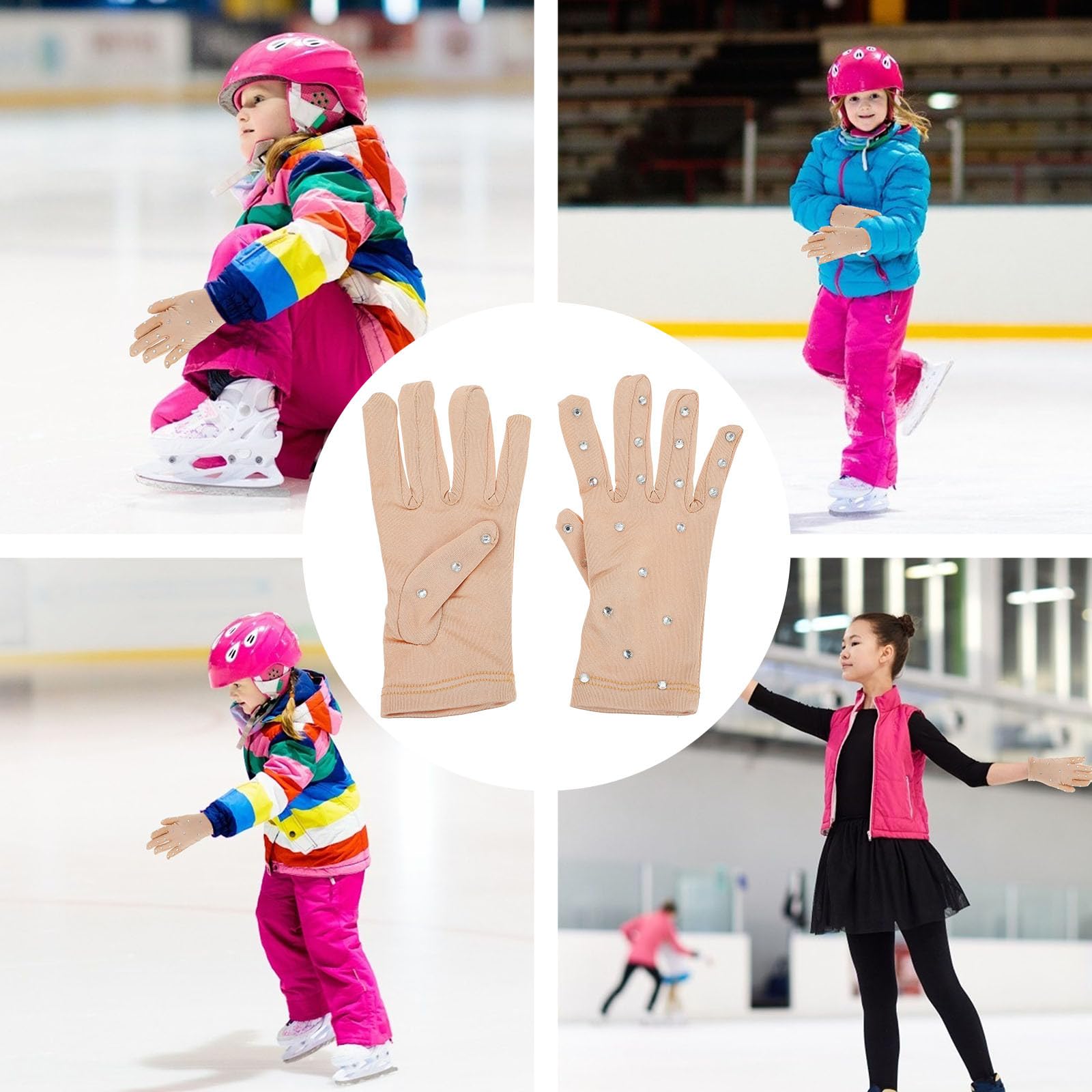 GALPADA Guantes Antideslizantes de Fibra Elástica Protección Térmica y Transpirables Gemas de Imitación para Vestida Patinaje Artistico Niña Ideales para Patinaje sobre Hielo — view 7