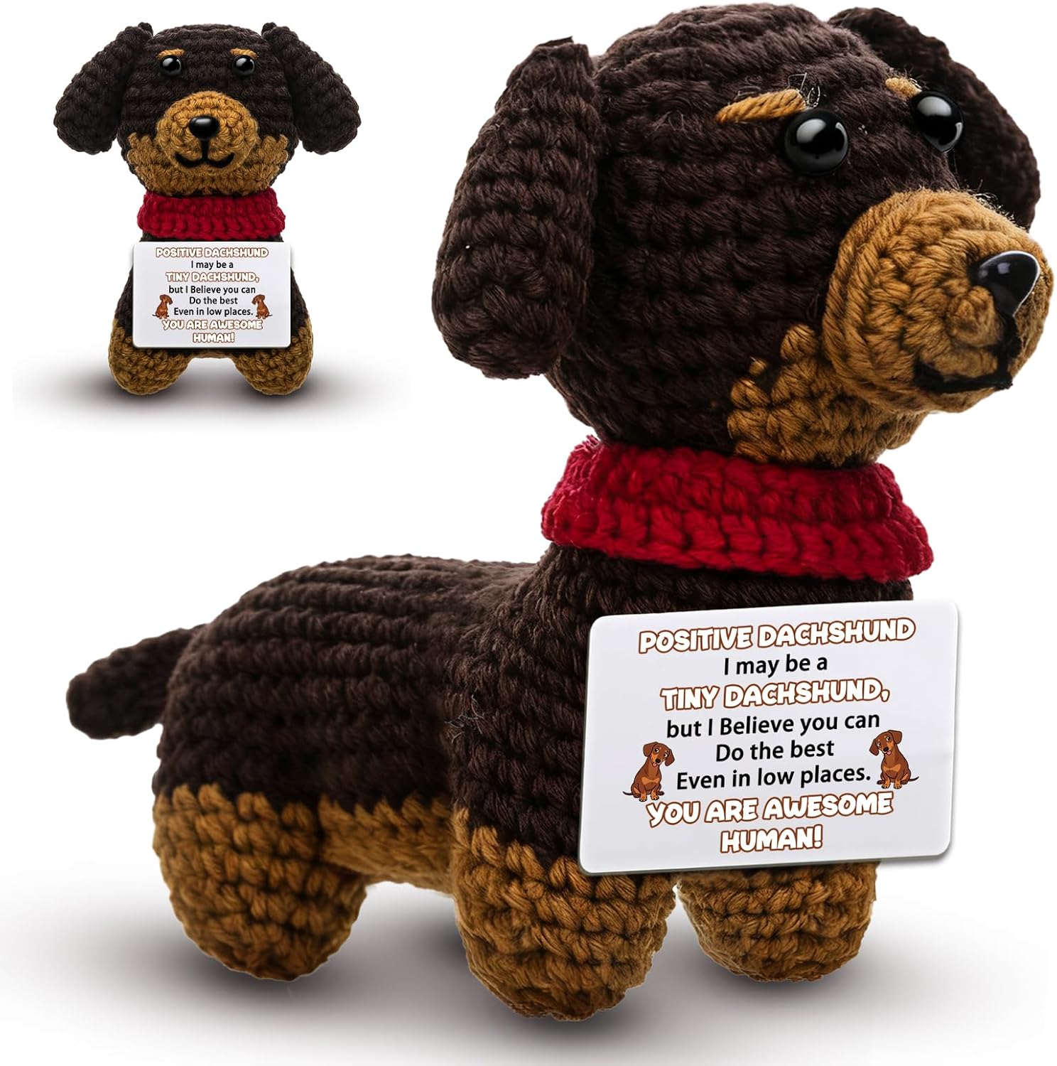 Weiner Dog Gifts for Women Men Handmade Positive Crochet Dachshund Easter Day Birthday Gift for Her Him Weiner Dog Lover Dachshund Stuffed Animals Inspirational Desk Decor