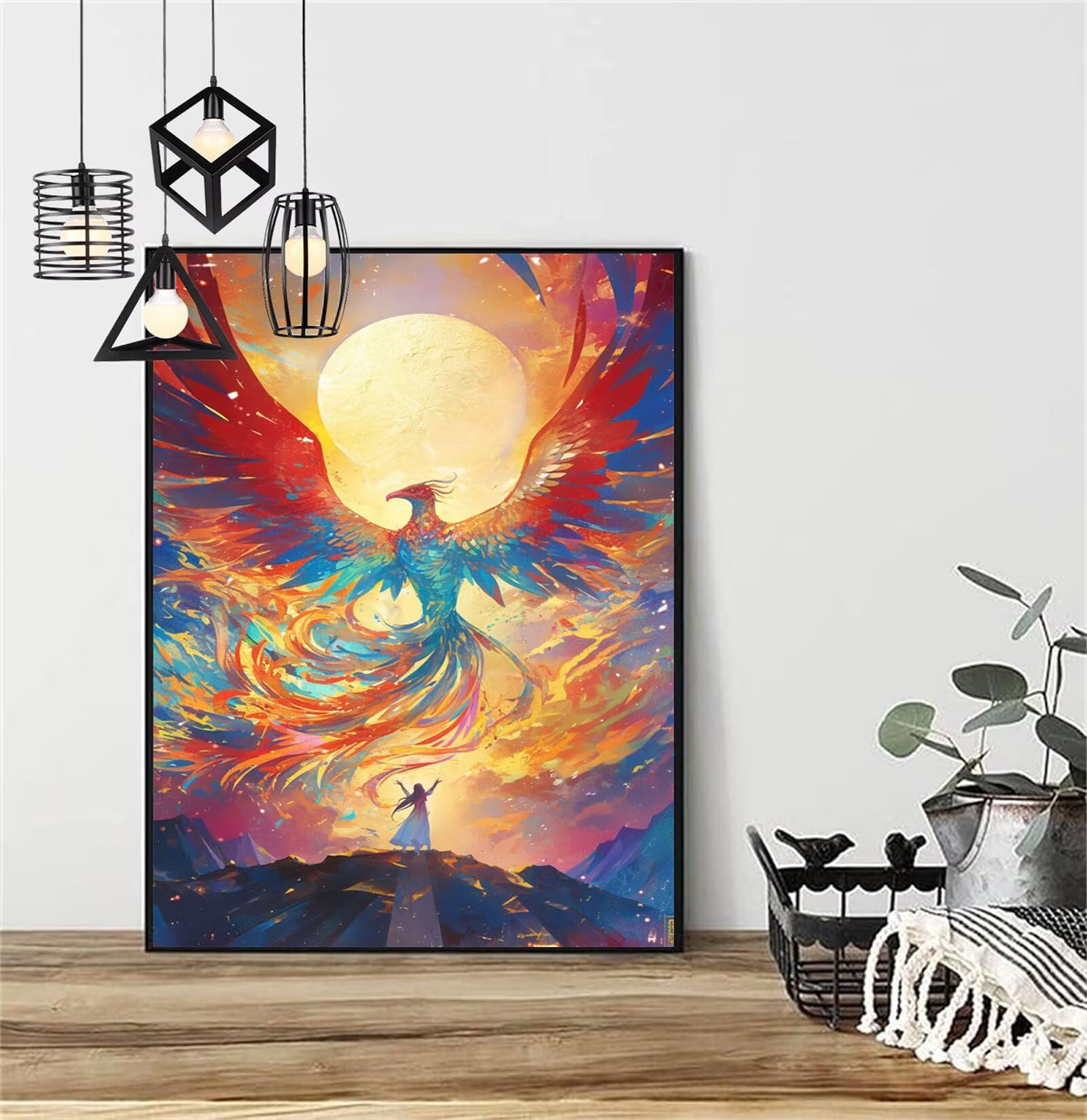Diamentowe malowanie księżyc diament malowanie dzieci 60x90 cm 2025 diamentowe malowanie feniks, DIY diamentowe rysunki ścieg krzyżykowy rzemiosło dla dorosłych, obraz diamentowy dekoracja domu